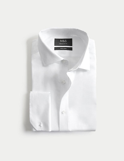 M&S Collection Regular Fit Non Iron Pure Cotton Shirt - 14.5L - White, White