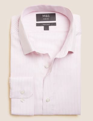 

M&S Collection Camisa Oxford ajustada sin planchado 100% algodónMens - Pink, Pink
