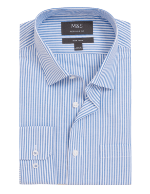 

Mens M&S Collection Regular Fit Non Iron Striped Shirt - Blue Mix, Blue Mix