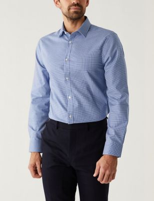 Marks And Spencer Mens M&S Collection Non Iron Pure Cotton Shirt - Navy Mix, Navy Mix