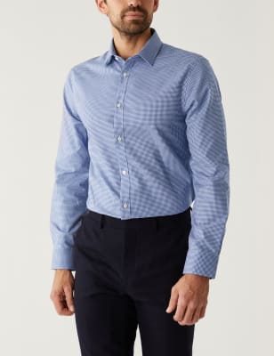

Mens M&S SARTORIAL Slim Fit Non Iron Pure Cotton Gingham Shirt - Navy Mix, Navy Mix