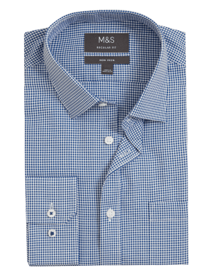 

Mens M&S Collection Bügelfreies Hemd aus reiner Baumwolle mit normaler Passform - Navy Mix, Navy Mix