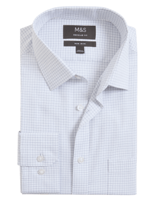 

Mens M&S Collection Regular Fit Pure Cotton Check Shirt - White Mix, White Mix