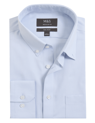 

M&S Collection Camisa de ajuste estándar sin planchado 100% algodónMens - Blue, Blue