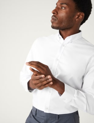 

Mens M&S Collection Bügelfreies Hemd aus reiner Baumwolle mit normaler Passform - White, White