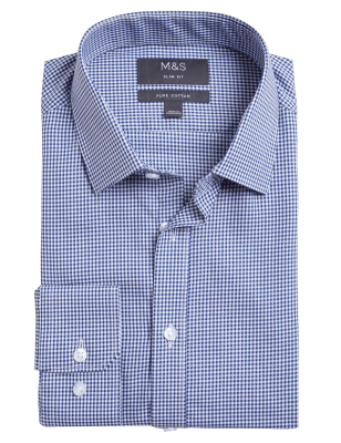 

M&S Collection Camisa 100% algodón de cuadros de corte ajustadoMens - Navy Mix, Navy Mix