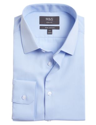 

Mens M&S Collection Slim Fit Easy Iron Pure Cotton Shirt - Blue, Blue