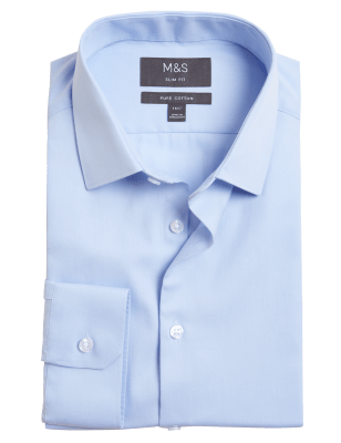 

Mens M&S Collection Slim Fit Easy Iron Pure Cotton Shirt - Blue, Blue