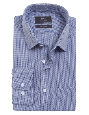 

Mens M&S Collection Regular Fit Easy Iron Pure Cotton Shirt - Blue, Blue