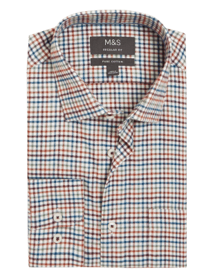 

M&S Collection Camisa de algodón cepillado de cuadros de ajuste estándarMens - Red Mix, Red Mix
