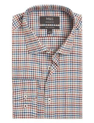 

Mens M&S Collection Regular Fit Brushed Cotton Check Shirt - Red Mix, Red Mix