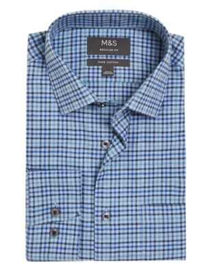 

Mens M&S Collection Regular Fit Brushed Cotton Check Shirt - Blue Mix, Blue Mix