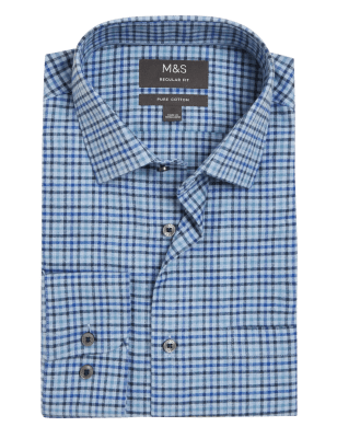 

Mens M&S Collection Regular Fit Brushed Cotton Check Shirt - Blue Mix, Blue Mix