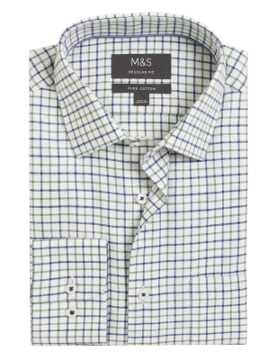 

M&S Collection Camisa de algodón cepillado de cuadros de ajuste estándarMens - Green Mix, Green Mix