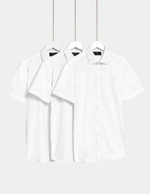 M&S Mens 3pk Slim Fit Easy Iron Short Sleeve Shirts - 14.5 - White, White