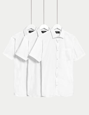 Marks And Spencer Mens M&S Collection 3pk Skinny Fit Short Sleeve Shirts - White