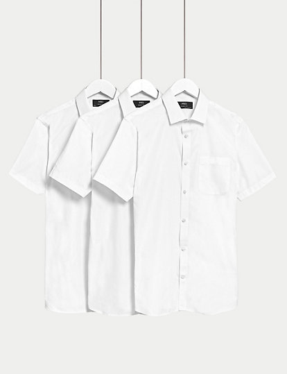 M&S Collection 3Pk Skinny Fit Short Sleeve Shirts - 17.5 - White, White