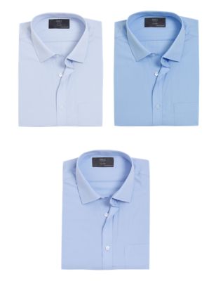 M&S Mens 3 Pack Tailored Fit Short Sleeve Shirts