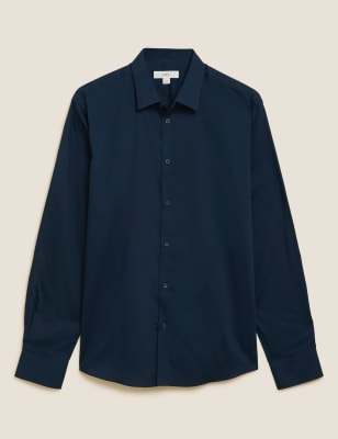 

Mens M&S Collection Regular Fit Pure Cotton Shirt - Dark Navy, Dark Navy