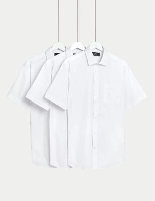 Marks And Spencer Mens M&S Collection 3pk Regular Fit Short Sleeve Shirts - White, White