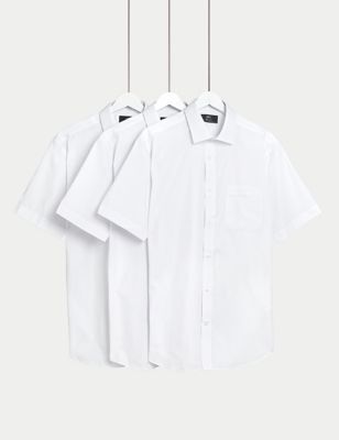 M&S Mens 3pk Regular Fit Easy Iron Short Sleeve Shirts - 14.5 - White, White