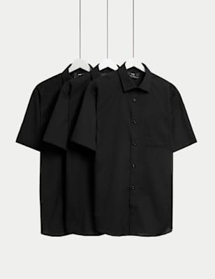 M&S Mens 3pk Slim Fit Easy Iron Short Sleeve Shirts - 17.5 - Black, Black