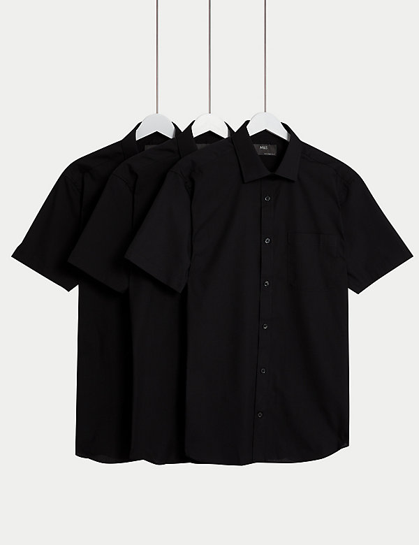 Set van 3 makkelijk strijkbare overhemden met korte mouwen en slanke pasvorm - BE