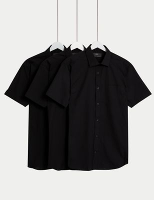 M&S Mens 3pk Slim Fit Easy Iron Short Sleeve Shirts - 14.5 - Black, Black