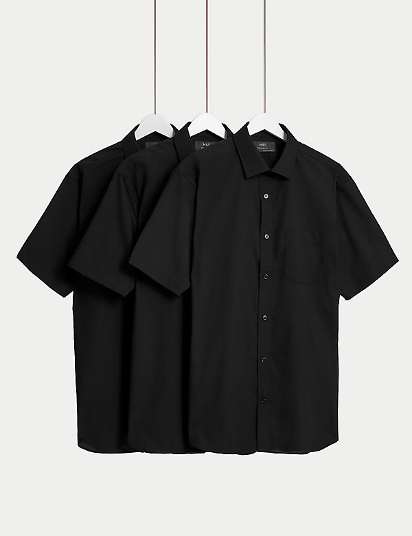 Set van 3 makkelijk strijkbare overhemden met korte mouwen en normale pasvorm - BE