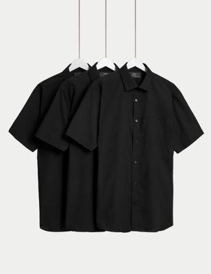 M&S Mens 3pk Regular Fit Easy Iron Short Sleeve Shirts - 15 - Black, Black