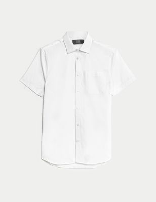 M&S Mens Skinny Fit Easy Iron Cotton Blend Shirt - 16.5 - White, White