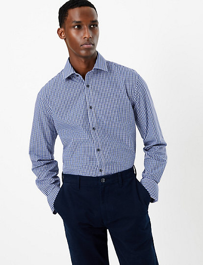Tailored Fit Checked Easy Iron Shirt