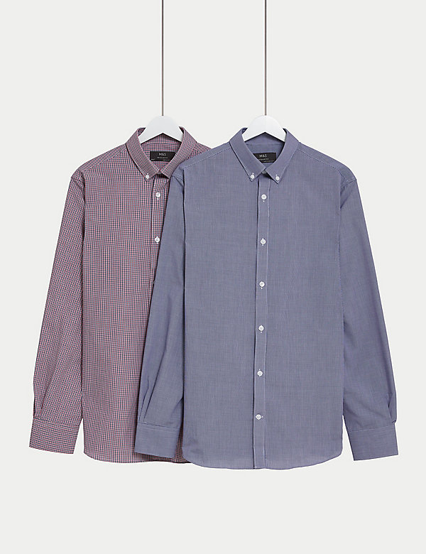 2pk Regular Fit Easy Iron Long Sleeve Checked Shirts - NZ