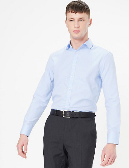 Skinny Fit Easy Iron Cotton Blend Shirt