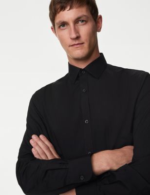 

Mens M&S Collection Regular Fit Easy Iron Cotton Blend Shirt - Black, Black