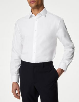M&S Mens Regular Fit Easy Iron Cotton Blend Shirt - 15 - White, White,Lilac