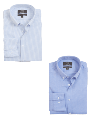 

M&S Collection Pack de 2 camisas 100% algodón de manga larga de cuadrosMens - White Mix, White Mix