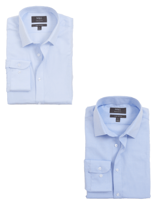 

Mens M&S Collection 2 Pack Pure Cotton Long Sleeve Shirts - Mid Blue, Mid Blue