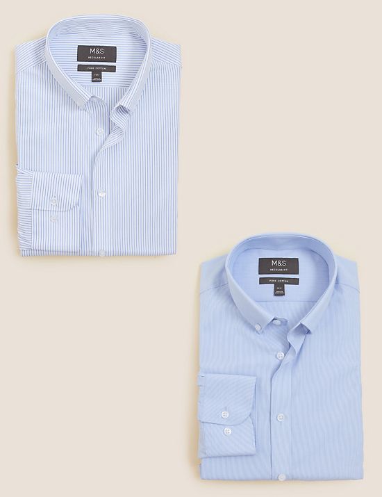 2er-Pack normal geschnittene Hemden aus reiner Baumwolle mit Streifen