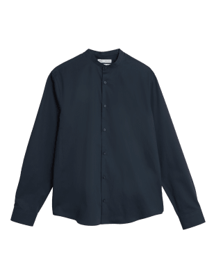 

Mens M&S Collection Regular Fit Pure Cotton Grandad Shirt - Dark Navy, Dark Navy