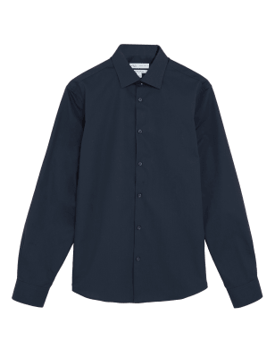 

Mens M&S Collection Regular Fit Easy Iron Pure Cotton Shirt - Dark Navy, Dark Navy