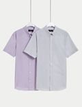 Set van 2 makkelijk strijkbare overhemden met korte mouwen, normale pasvorm en ruitmotief