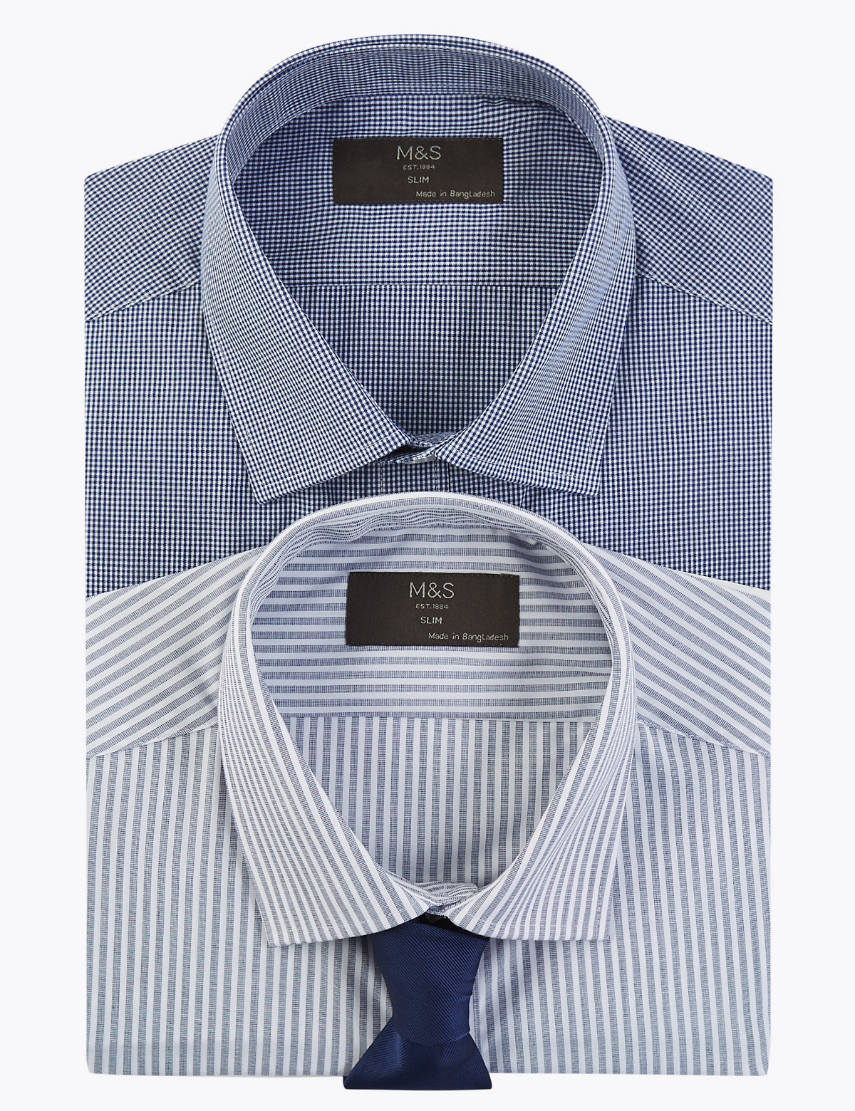2 Pack Slim Fit Gingham Easy Iron Shirts with Tie