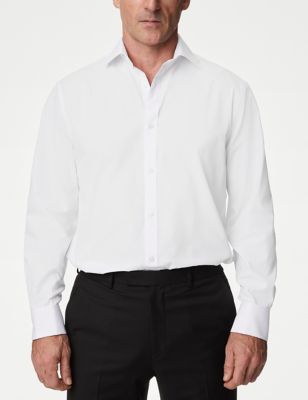 M&S Mens Regular Fit Cotton Blend Double Cuff Shirt - 15 - White, White