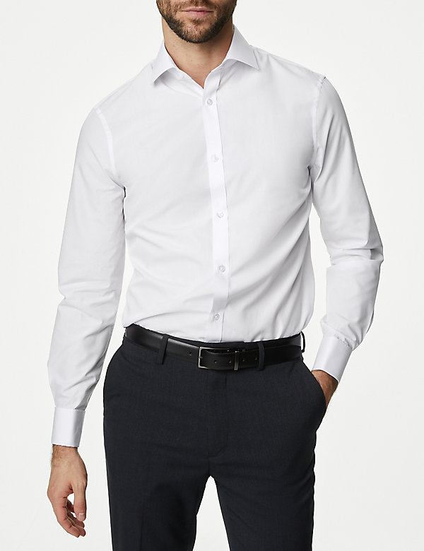 Slim Fit Cotton Blend Double Cuff Shirt - BE