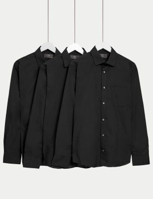 Marks And Spencer Mens M&S Collection 3pk Slim Fit Long Sleeve Shirts - Black