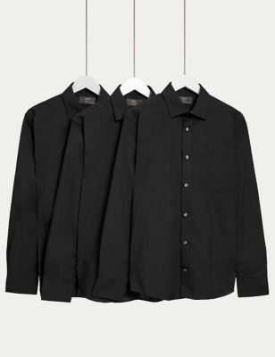M&S Mens 3pk Slim Fit Easy Iron Long Sleeve Shirts - 14.5 - Black, Black