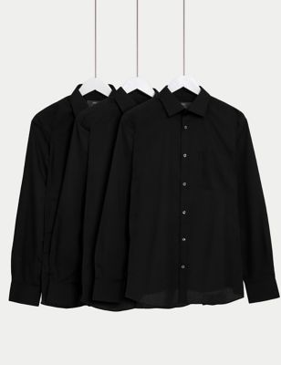 M&S Mens 3pk Regular Fit Easy Iron Long Sleeve Shirts - 14.5 - Black, Black