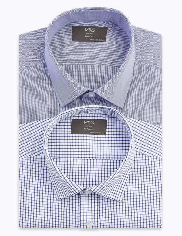 2 Pack Regular Fit Checked Long Sleeve Shirts