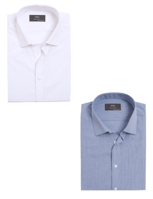 

Mens M&S Collection 2pk Regular Fit Cotton Blend Shirts - Pale Pink, Pale Pink